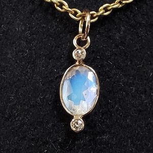 Blue Schiller Rainbow Moonstone with Diamond 14k Gold Pendant, Minimalist Pendant, Gold Jewelry, Necklace Findings, Natural Blue Flash
