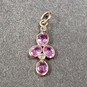Oval Pink Sapphires with Diamond 14k Gold Pendant, Cute Pink Sapphire, Gold Jewelry, Precious Gemstone, Anniversary Gift, Bezel Setting