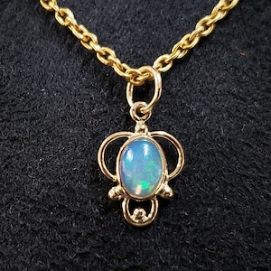 18k Gold Ethiopian Opal Pendant, Gold Granules, Designer Pendant, Gift for Her, Cabochon Gold Jewelry, Birthday Pendant