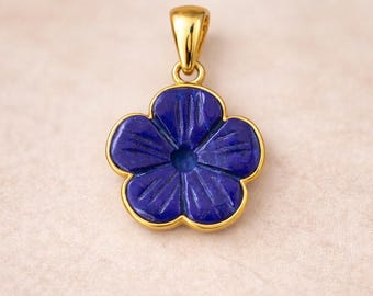 14k Solid Gold Lapis Lazuli Pendant | Natural Blue Gemstone Charm | Handmade Fine Jewelry | Minimal Gold Pendant