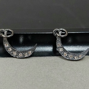 Diamond Crescent Moon Pendant, 925 Sterling Silver Oxidized, Minimalist Pendant, Star Moon Pendant, Diamond jewelry, Handmade