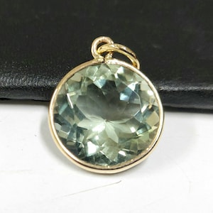 14k Gold Green Amethyst 14 MM Round, Gold Pendant, Necklace charms pendant, Gold Findings, Amethyst Pendant, AAA Grade