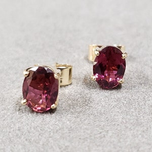 9k Boucle d’oreille ovale ovale rose Tourmaline Clous Pour Femmes / Filles, Broche Setted, Tourmaline 1 paire, Cadeau pour elle, Boucle d’oreille minimaliste