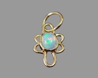 18k Gold Ethiopian Opal Pendant: Oval Cabochon, Multi Fire