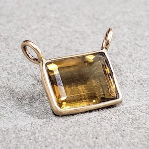 14k Gold Honey Quartz Charm Pendant, Easy To Use In Necklaces, Emerald Shape, Gold Jewelry, Birthstone Quartz, Double Rings, Price Per Piece