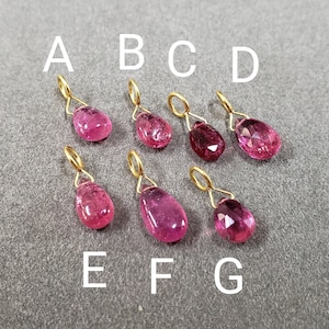 18k Gold Pink Tourmaline Pendant, Necklace Drilled Pendant, Natural Tourmaline, Luxury Findings, Gift for Her, 7 Options