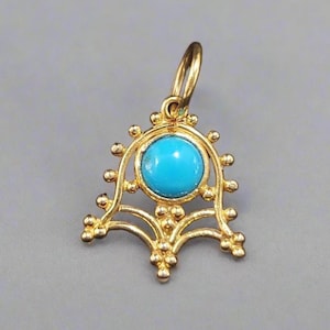 18k Gold Cabochon Arizona Turquoise Pendant For Women, Birthstone Turquoise, Sleeping Beauty, Gold Granules, Solid Gold Pendant