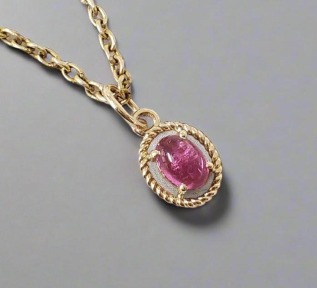 ハンドメイド 14K ゴールド ピンクトルマリン チャームネックレス 
