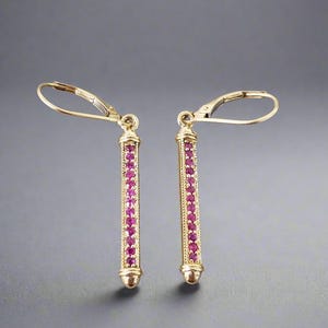 14k Gold Drop Earrings With Natural Ruby, Elegant Wedding Dangle Earrings, Secure Lever back Closure, Handmade Jewelry Gift, 1 Pair