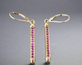 14k Gold Ruby Drop Earrings: Elegant Dangle Lever Backs