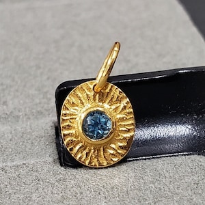 Oval Shape Blue Topaz Hammered Gold Vermeil Pendant For Women, Silver Jewelry, Price Per Piece, Textured, Drilled Charm