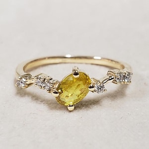 Shinning Sapphire - Made in 14k Gold Yellow Gold With Diamond, For Women, Gold Jewelry, Oval Precious Stone, Stacking Ring, Dailywear