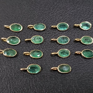Zambian Emerald 14k Gold Charm: Oval Precious Stone, DIY Jewelry