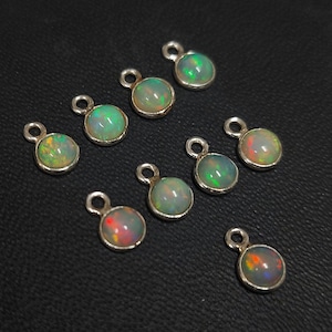 925 Sterling Silver Ethiopian Opal Charm: 4mm Round Fire Opal