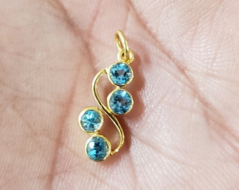 Dainty 14k Gold Swiss Blue Topaz Pendant: Handmade Minimalist Jewelry