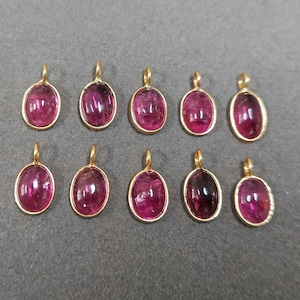 18k Gold Rubellite Pendant Necklace, Natural Rubellite, Oval Shape, Cabochon Gold Pendant, Price per piece, Stunning Shade