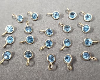 Blue Topaz 14k Gold Charm: Round Bezel, DIY Jewelry Finding