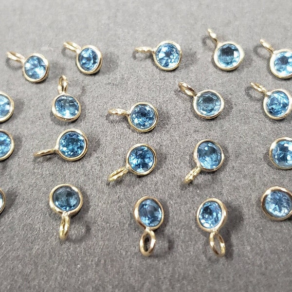 Blue Topaz 14k Gold Charms, 3 x 3 mm Blue Stone Charms, Gold Charms Findings, 14k Gold Bezel, Gift for Her, Handmade Charms, Diy