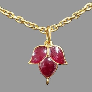 14k Gold Ruby Leaf Pendant | Natural Gemstone Cabochon Charm