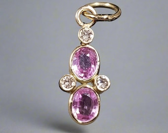 14k Gold Pink Sapphire Pendant with Diamond Accent: Minimalist Gemstone Jewelry