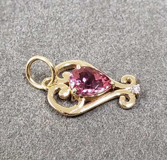 アールデコ ピンクトルマリン ダイヤモンド 14K ゴールドペンダント