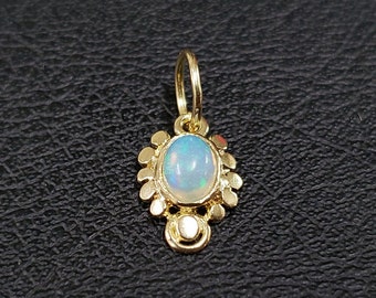 Ethiopian Opal 18k Gold Pendant: Handmade Cabochon Jewelry