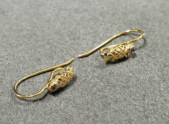 18Kゴールド バードイヤリング 天然ダイヤモンド付き - ハンドメイド 