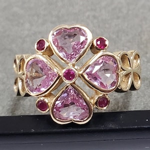 14k Gold Heart Ring: Pink Sapphire & Ruby Bezel Setting