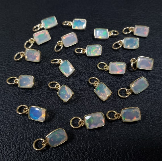 Baguette Ethiopian Opal 14k Gold Pendant, Opal Cut, AAA Gemstone