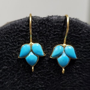 14k Gold Natural Turquoise Earring Set For Women & Girl, Cabochon Gold Earwire, Unisex Earring, DIY Findings, Leaf Turquoise, Christmas Gift