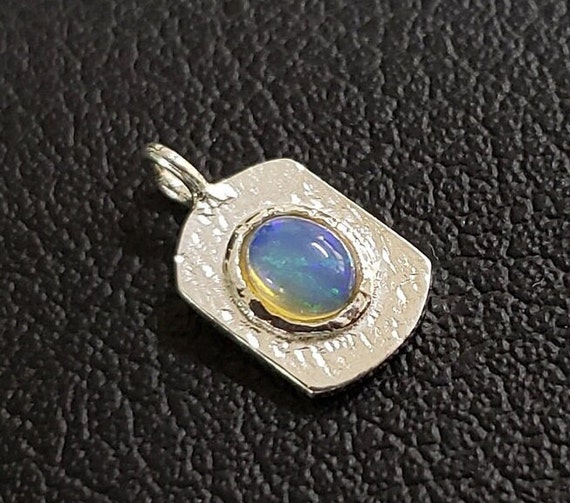 925 Silver Ethiopian Opal Charm: Handmade Cabochon Pendant