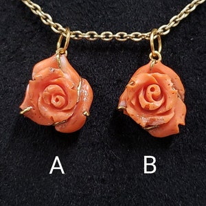 14k Gold Natural Red Coral Pendant, Flower Shape, Birthstone, Necklace Findings, Prong Setting, Gold Jewelry, 2 Options Available, 14k Gold