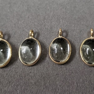 Cabochon Green Amethyst 14k Gold Charms, Solid Gold, Jewelry Making, Necklace Findings, Oval Charms, Wholesale Charms, Price per piece