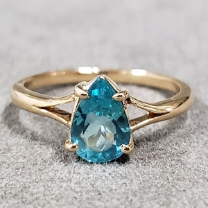 14k Gold Natural Ice Apatite Ring For Women, Birthstone, Gold Jewelry, Pear Shape Apatite, Rare Gemstone, Gift For Her, Birthstone Jewelry