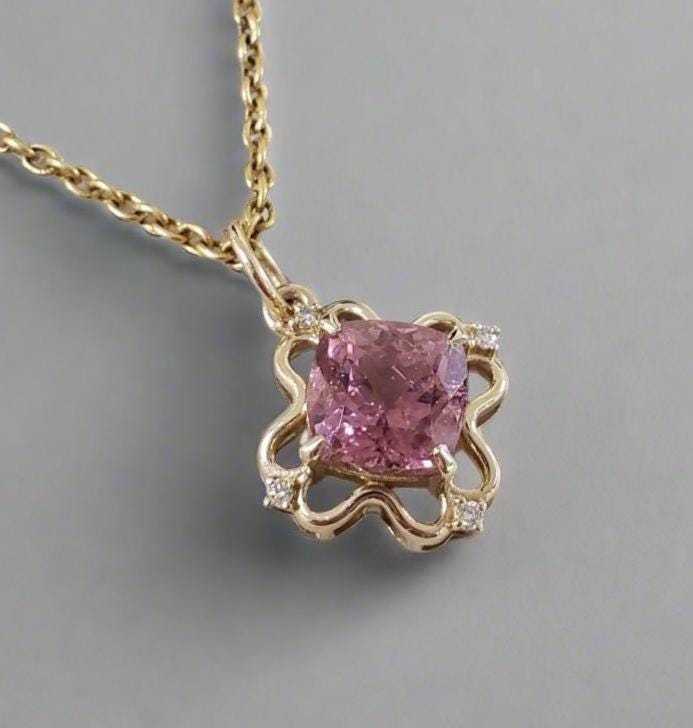 ピンクトルマリンダイヤモンド14Kゴールドペンダント