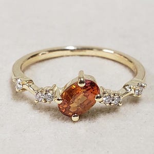 14k Gold Orange Sapphire with Diamond Ring For Women, Gold Jewelry, Dainty & Stacking Ring, Shinning Sapphire, Everyday Jewelry