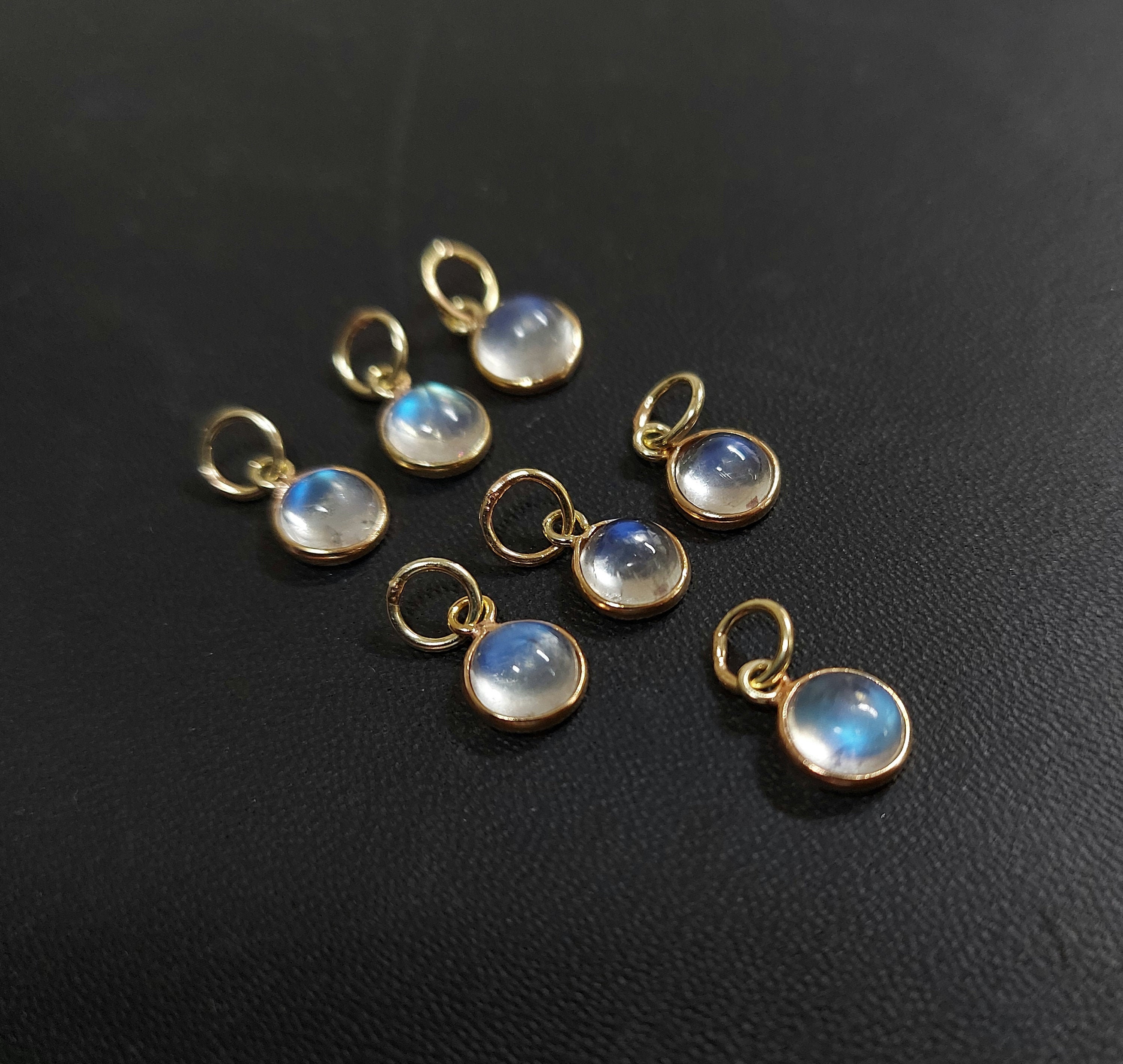 14k Gold Rainbow moonstone Pendant, Gold Jewelry, Gift for Her, 6 mm Cabochon, Blue Flash AAA Grade Gemstone, Price per piece