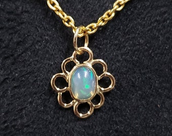 Floral 18k Gold Ethiopian Opal Pendant - Handmade Gold Jewelry