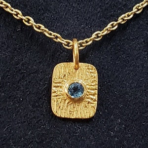Textured Blue Topaz Gold Vermeil Pendant Necklace, Silver Jewelry, Bezel Setting, Price Per Piece, Gift For Her, Topaz Gemstone