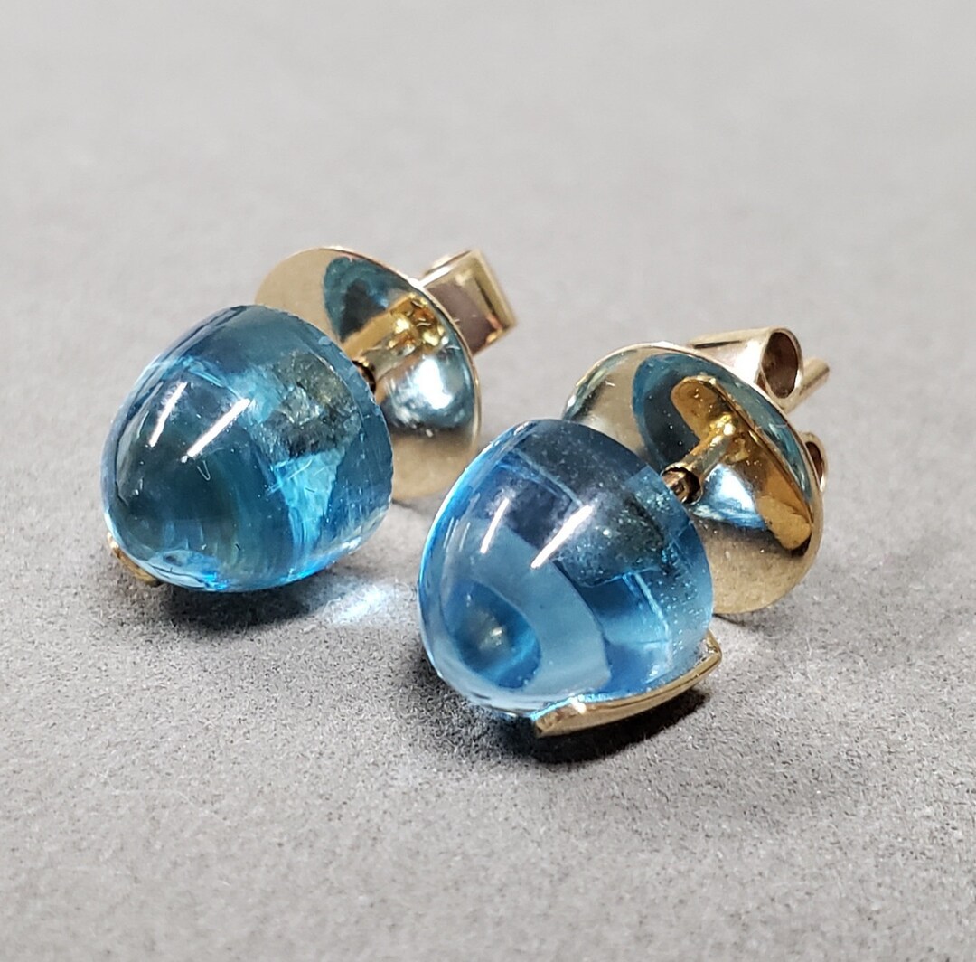 14Kゴールド スイスブルートパーズ スタッドピアス：ハンドメイド 