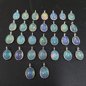 Ethiopian Opal Charm: 925 Silver Oval Pendant (6x8 mm)
