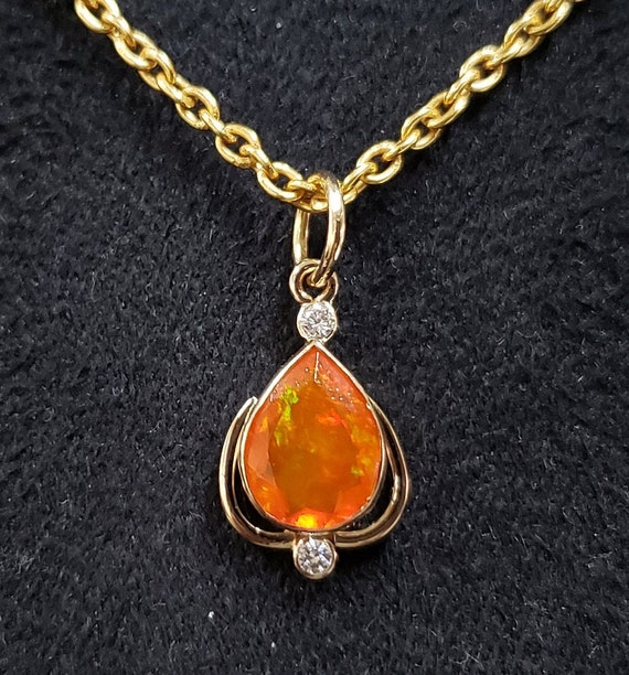 14Kゴールドエチオピア産オパールペンダント（ダイヤモンド付き