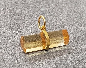 18k Gold Citrine Pencil Charm Pendant: Handmade Birthstone Jewelry