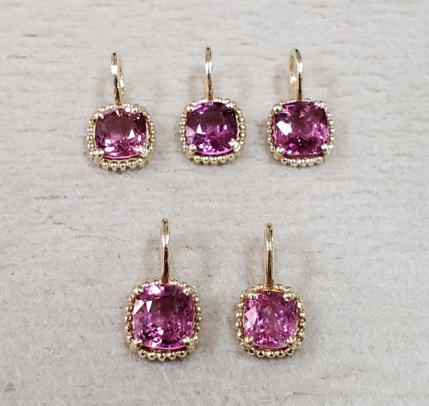 14k Gold Pink Spinel Charms For Women, Gold Jewelry, Prong Grain Setting, Cushion Shape, Price Per Piece, Top quality Spinels