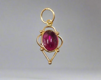18k Gold Pink Tourmaline Pendant – Dainty & Minimalist