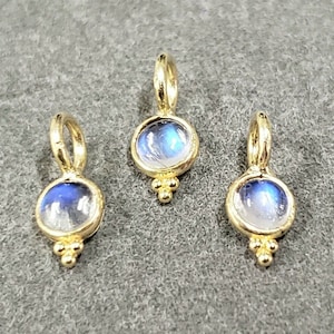 14k Gold Rainbow Moonstone Charm: Blue Flash Gemstone Pendant
