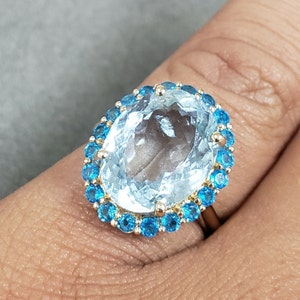Aquamarine with Apatite 14k Gold Ring, Wedding Ring, Gold Jewelry, Oval Shape, Rare Stone, Women Ring, Birthstone Jewelry