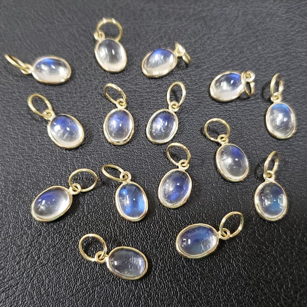 8x6 mm Rainbow moonstone 14k Gold Pendants, DIY Jewelry Findings, Blue flash moonstone, AAA Grade Gemstone, Oval shape, Price per piece