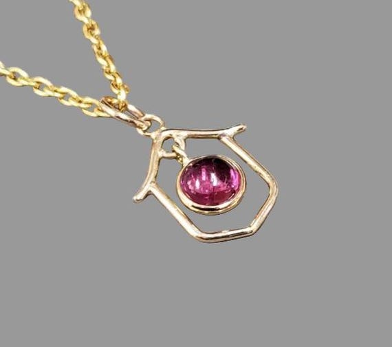 14k Gold Pink Tourmaline Cabochon Pendant - Handmade