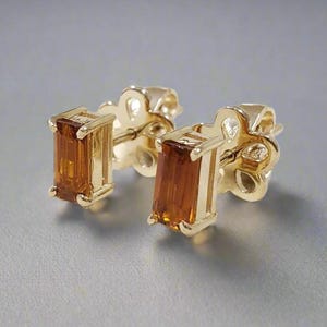 Brandy Color Tourmaline 14k Gold Stud Earring For Women, Gold Jewelry, Prong Setting, Baguette Tourmaline Gemstone, Minimalist Studs, 1 Pair